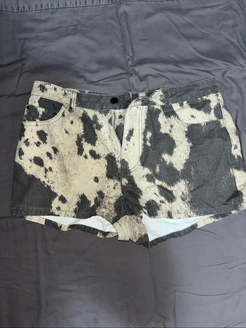 Windsor Black & Cream Cowprint Denim Shorts